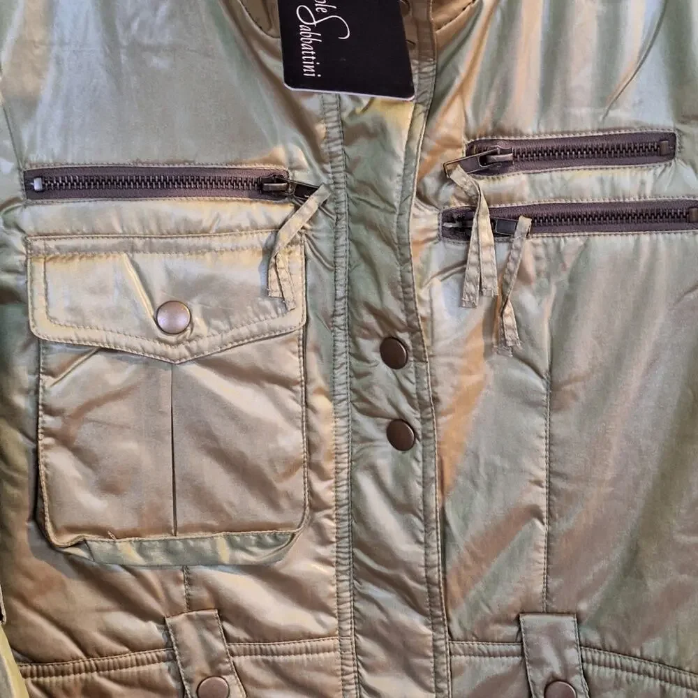 Green/Gold Women's Jacket Junior SzL Zip/Snap Front Bell Sleeves MSRP $49.99 NWT